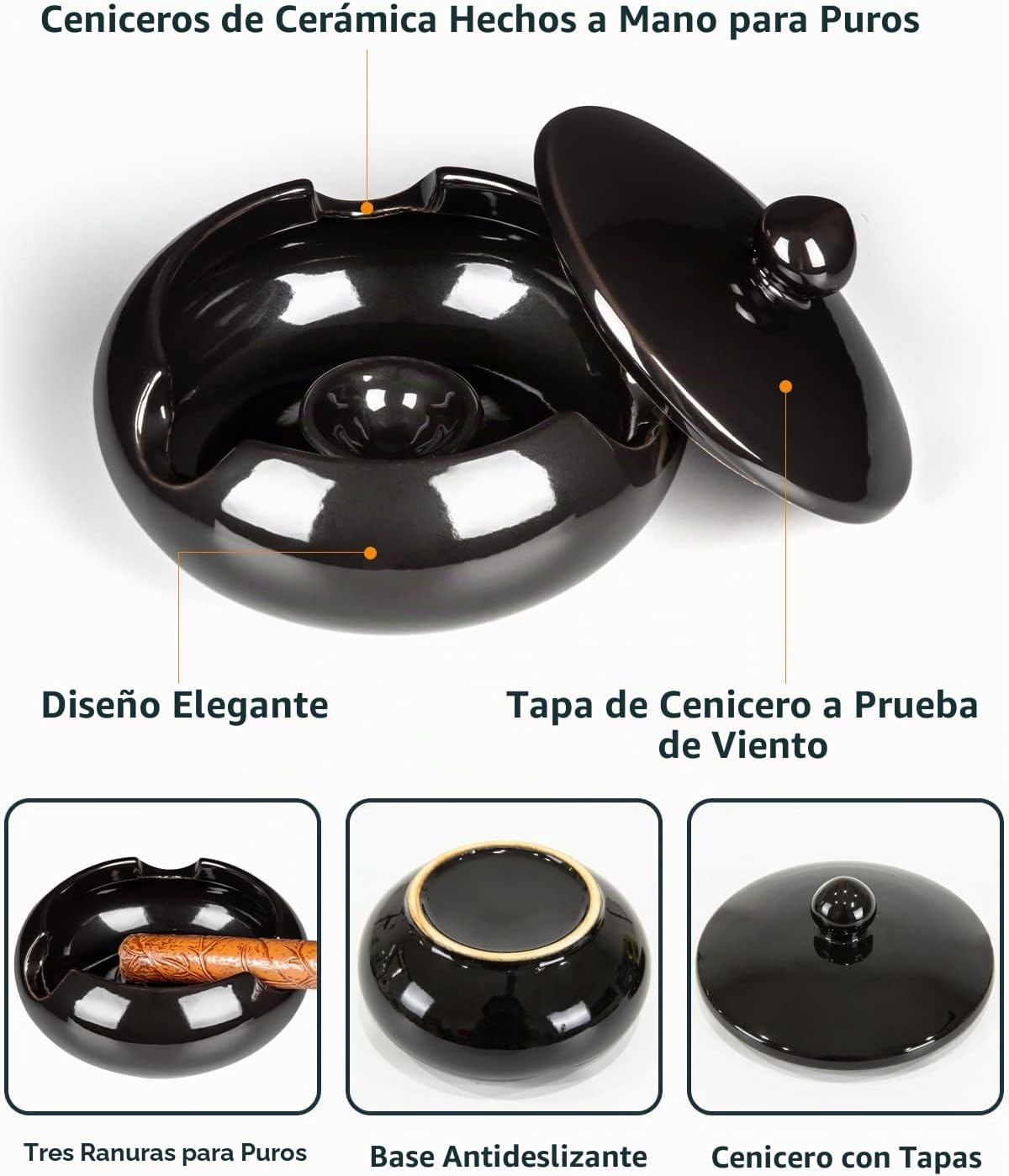 Cenicero de cerámica con tapas, accesorios para puros, ceniceros al...