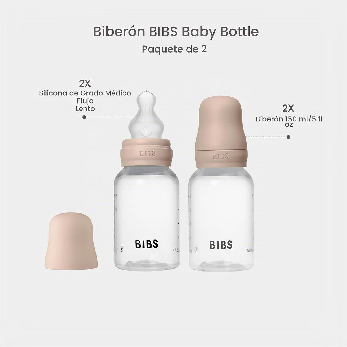 BIBS Biberón de plástico, 5.1 onzas, paquete de 2, pezón de silicon...