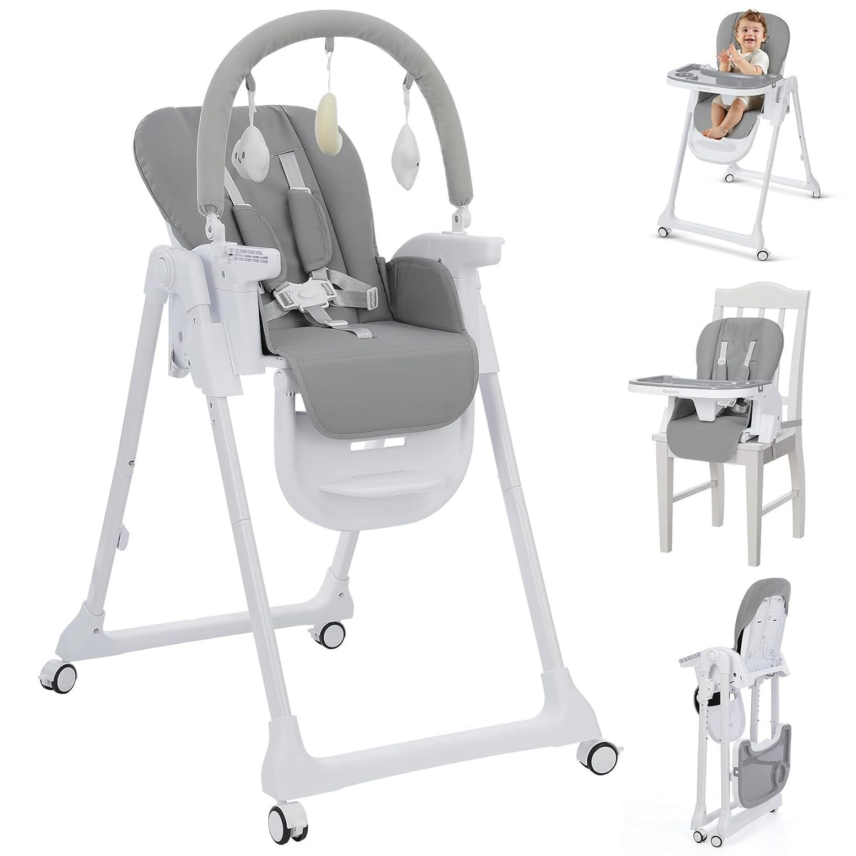 Ezebaby Silla alta plegable para bebé, sillas altas convertibles 3...