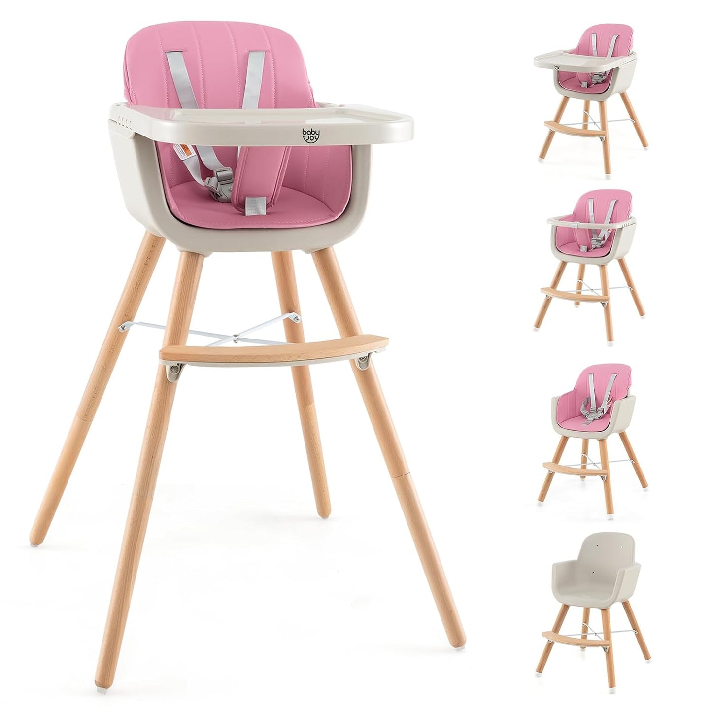 BABY JOY Trona convertible de bebé, 3 en 1, silla alta de madera\/a...