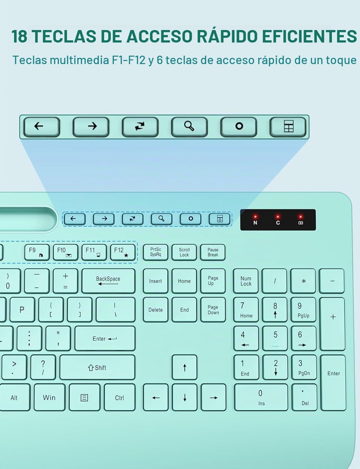 SABLUTE Combo de teclado y mouse inalámbricos, 2.4 GHz, reposamuñec...