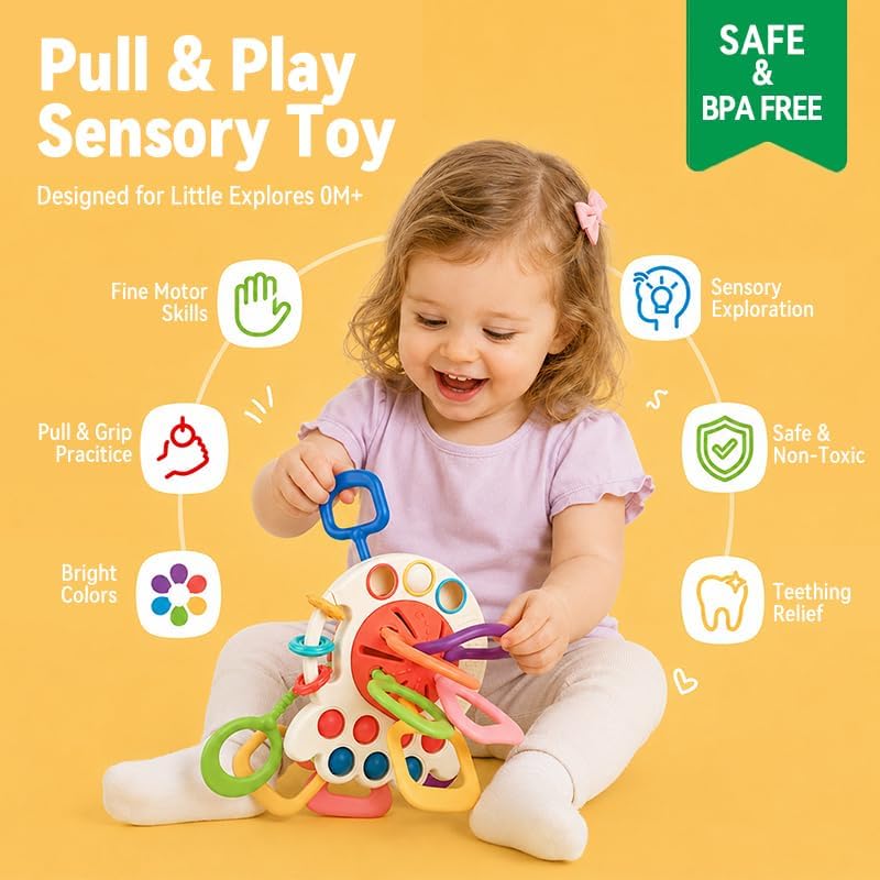 COMTAY Montessori Silicona Tirando de Juguete para Bebés (Rojo) | J...
