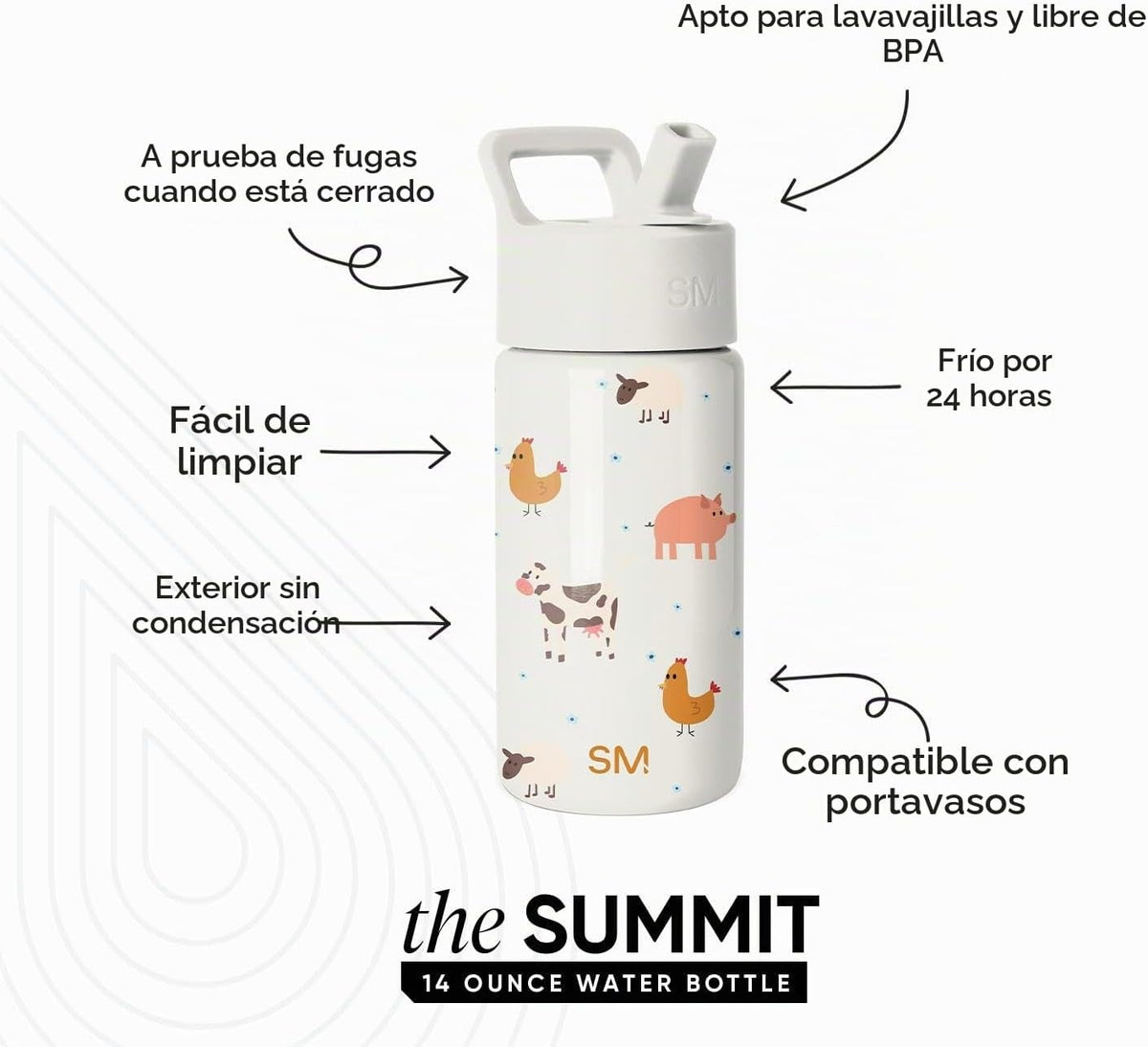 Simple Modern Kids Summit - Botella de agua con tapa con pajilla, v...