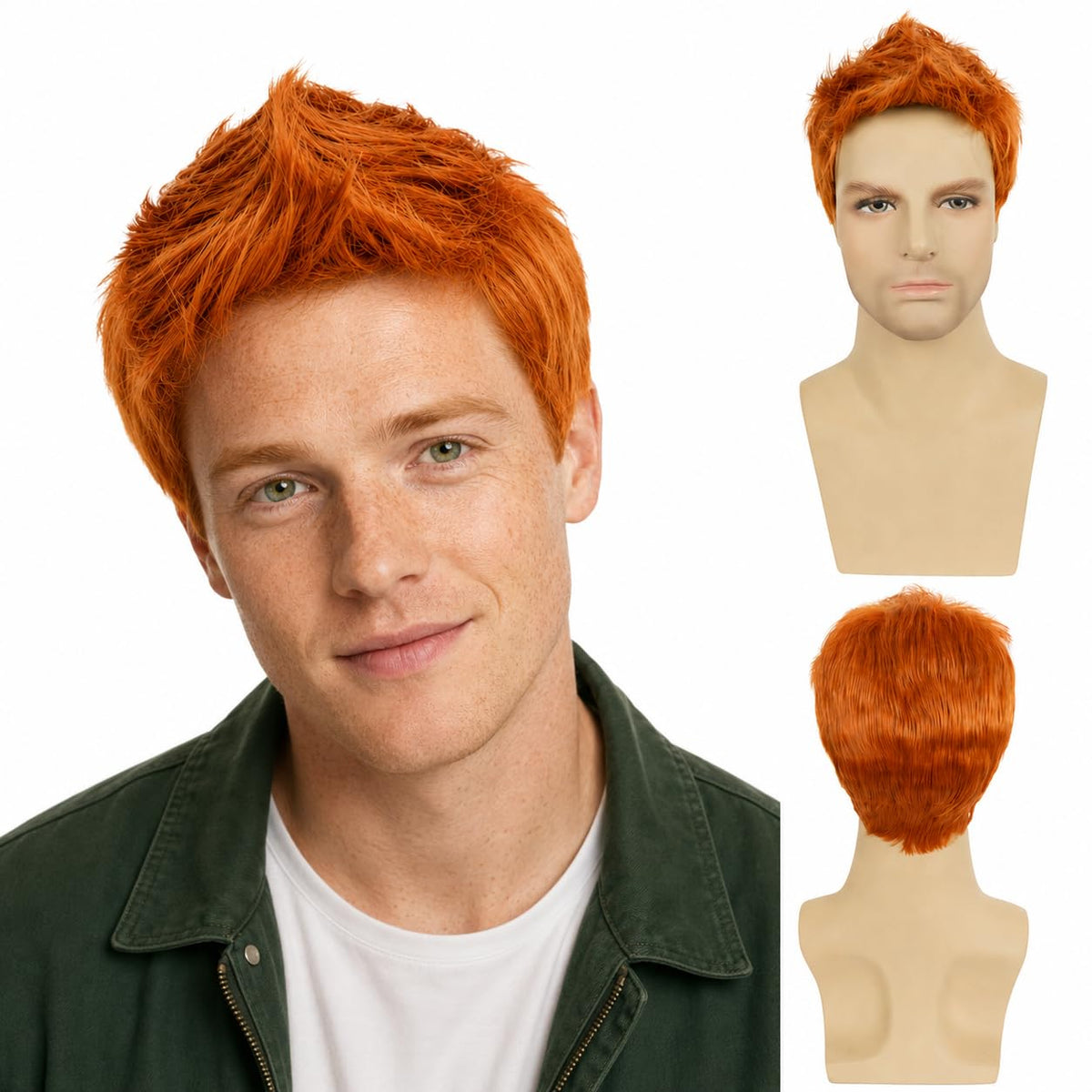 Star Flower Peluca naranja corta para hombre, pelucas de pelo sinté...