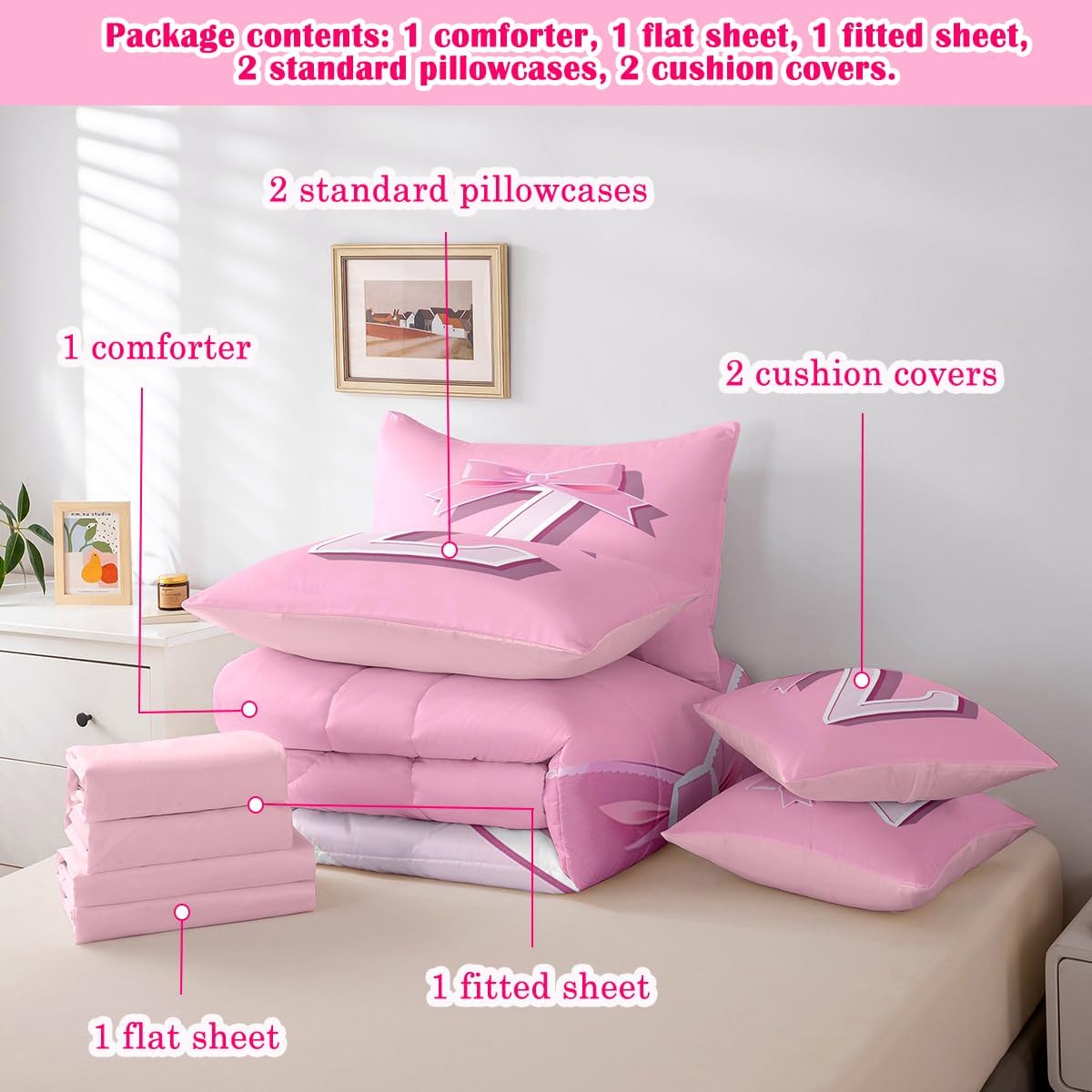 jejeloiu Juego de cama con lazo rosa, regalos personalizados para a...