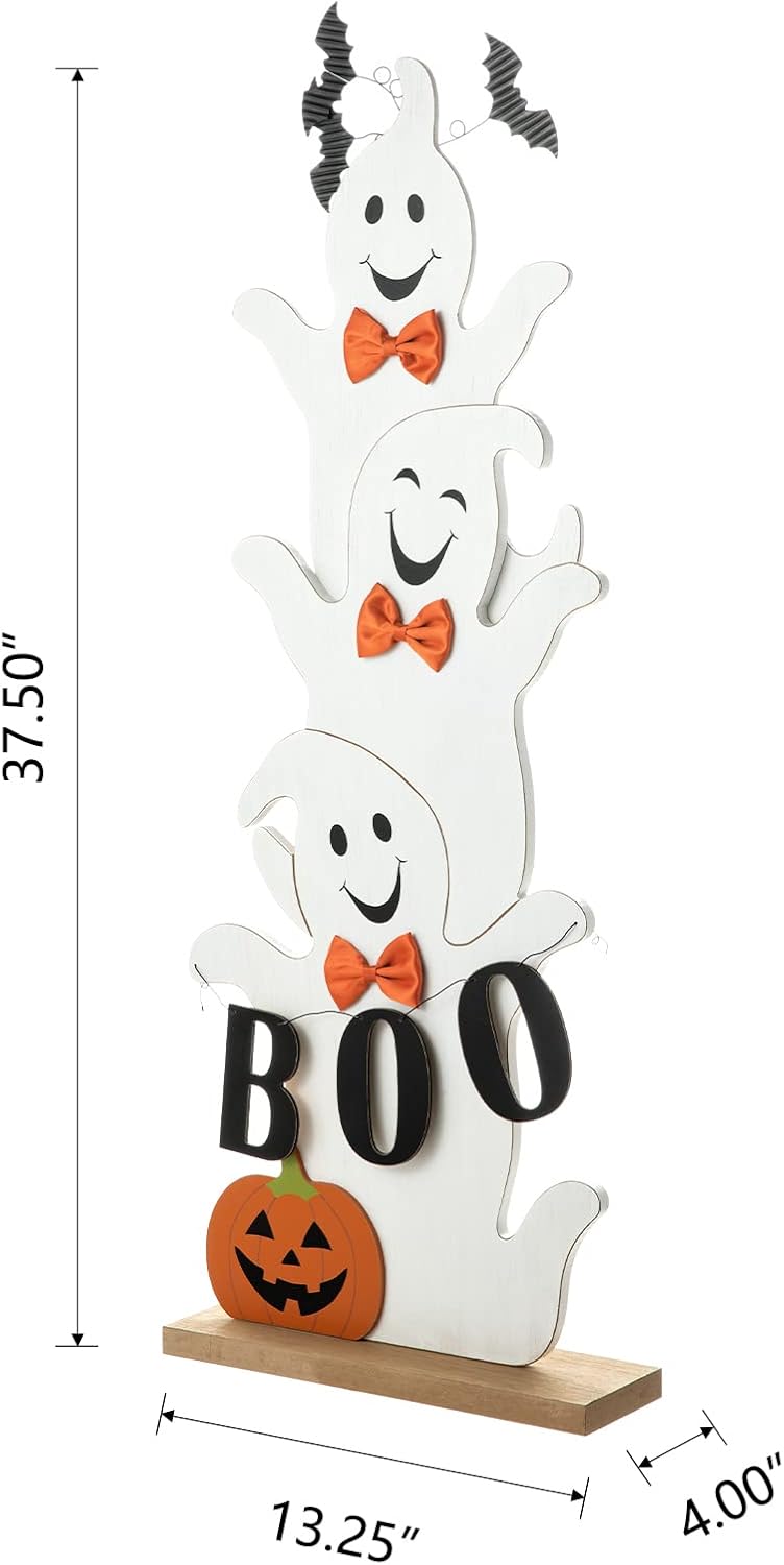 Glitzhome - Letrero de madera apilado de fantasmas para Halloween d...