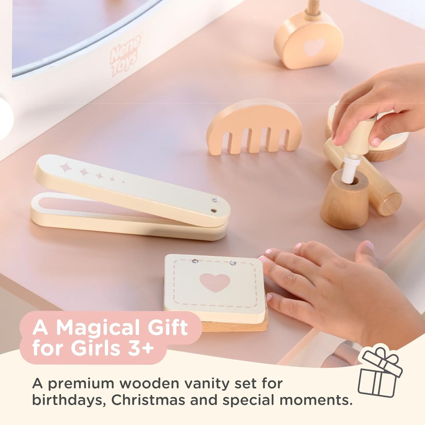 Nene Toys Juego de mesa y taburete para niños con espejo iluminado,...