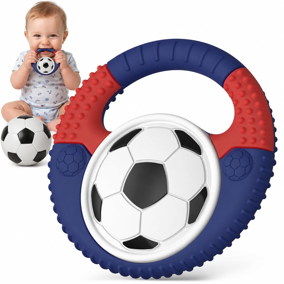 Juguetes de dentición de silicona para bebés con temática de fútbol...