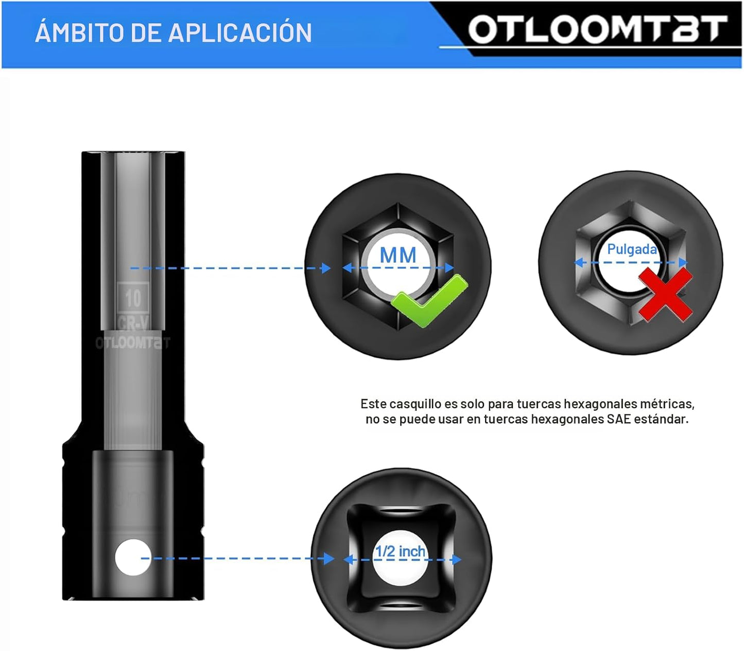 OTLOOMTBT Juego de llaves de impacto de 1\/2", profundidad métr...