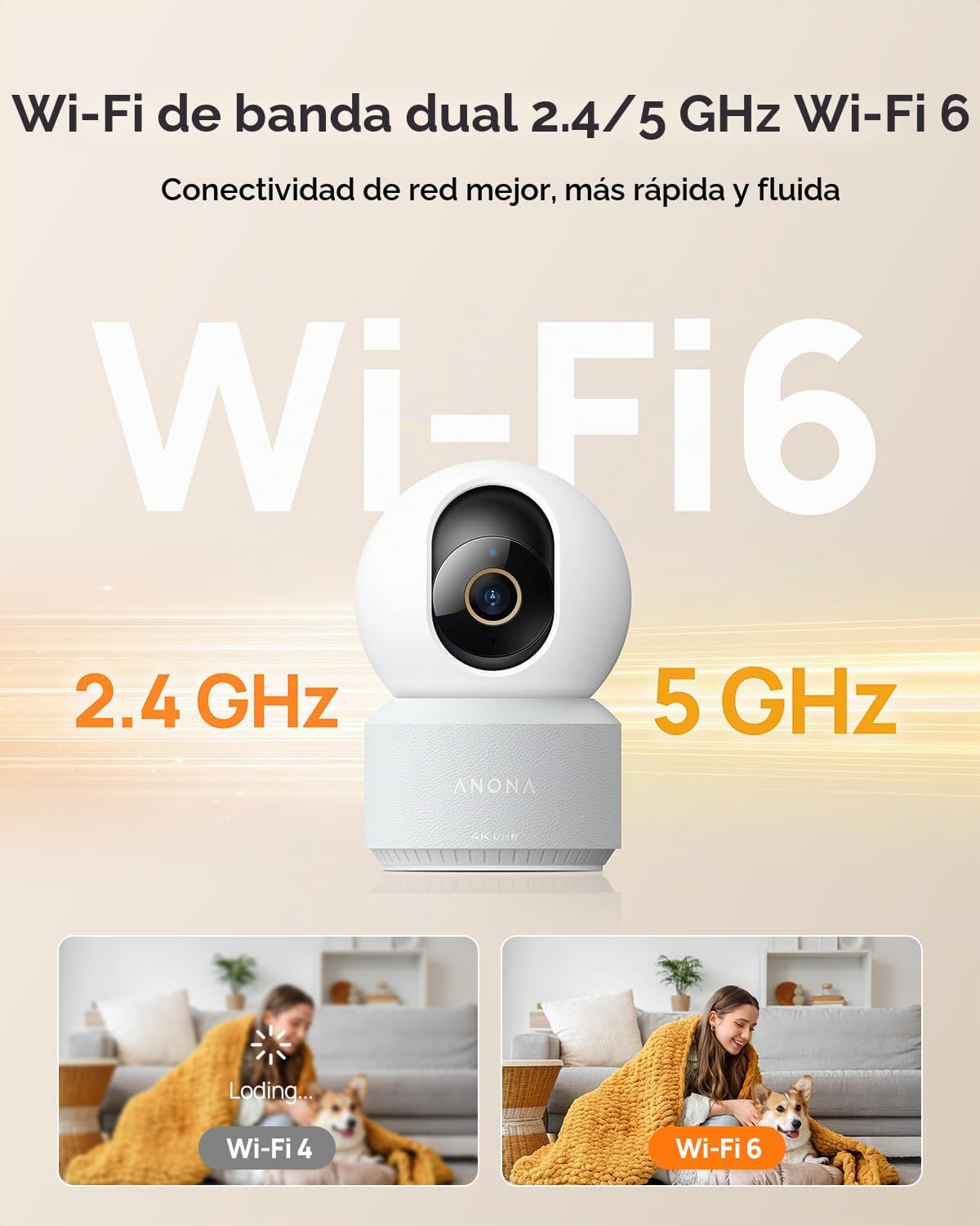 Anona cámara Pano 4K UHD para interiores, cámara de seguridad para...