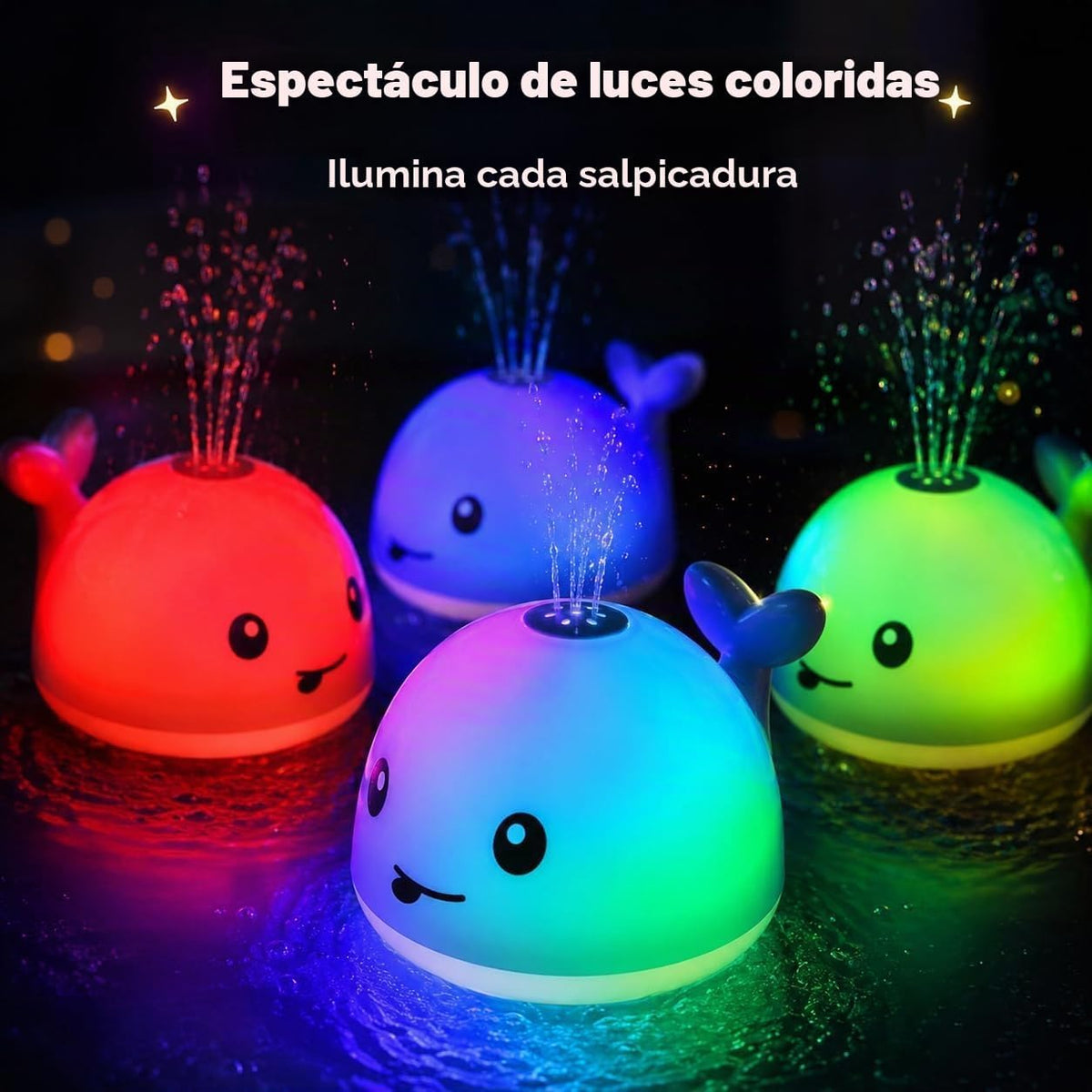 Gigilli Rociador de juguete de baño de ballena iluminado, 4 modos d...