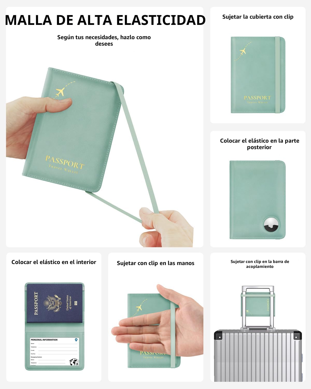 Stouchi Soporte para pasaporte AirTag - Cartera de viaje delgada RF...