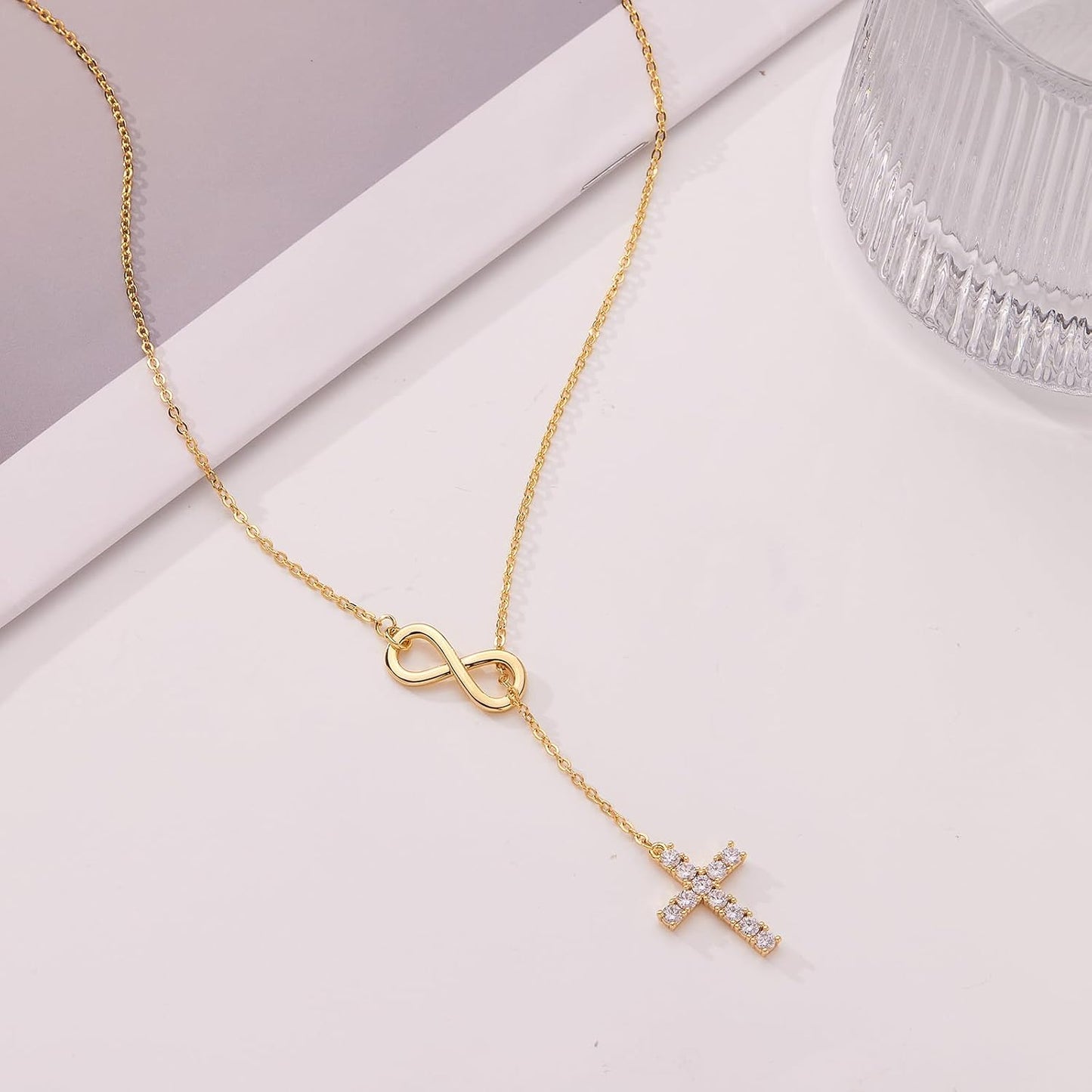 Poxtex Collar de cruz infinita para mujer, delicado collar con colg...