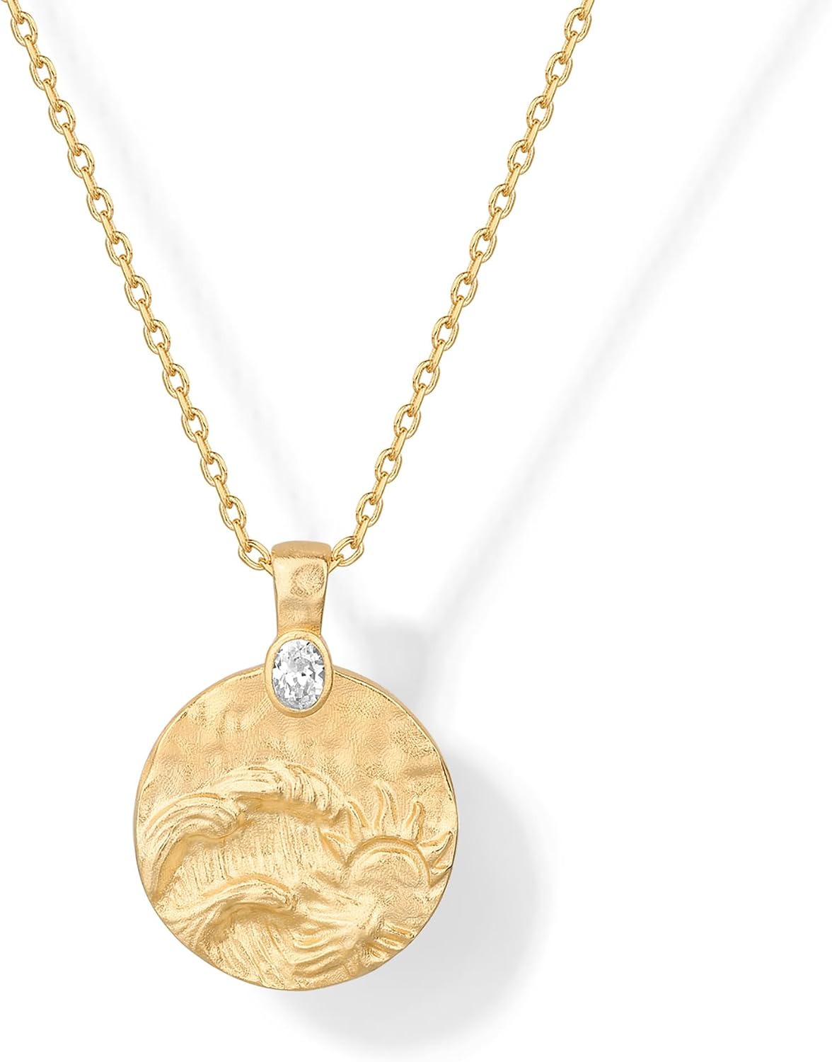 PAVOI Collar con Colgante de Moneda Ovalada Martillada Grabada Chap...
