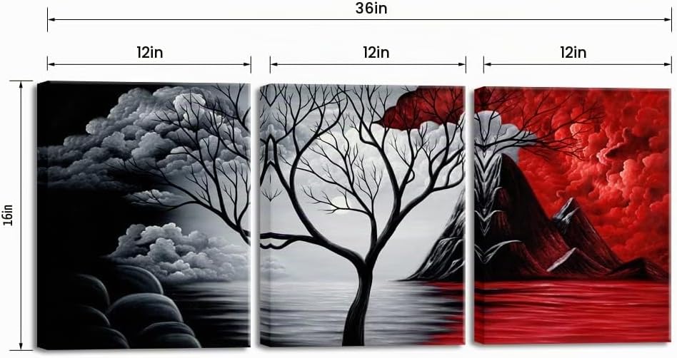 Wieco Art The Cloud Tree - 3 paneles de lienzo moderno Giclée, impr...