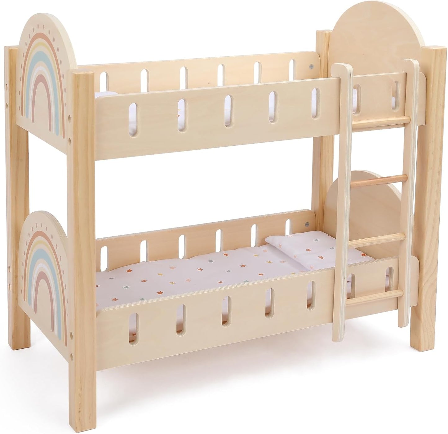 Freniland Litera de madera para muñecas con escalera y ropa de cama...