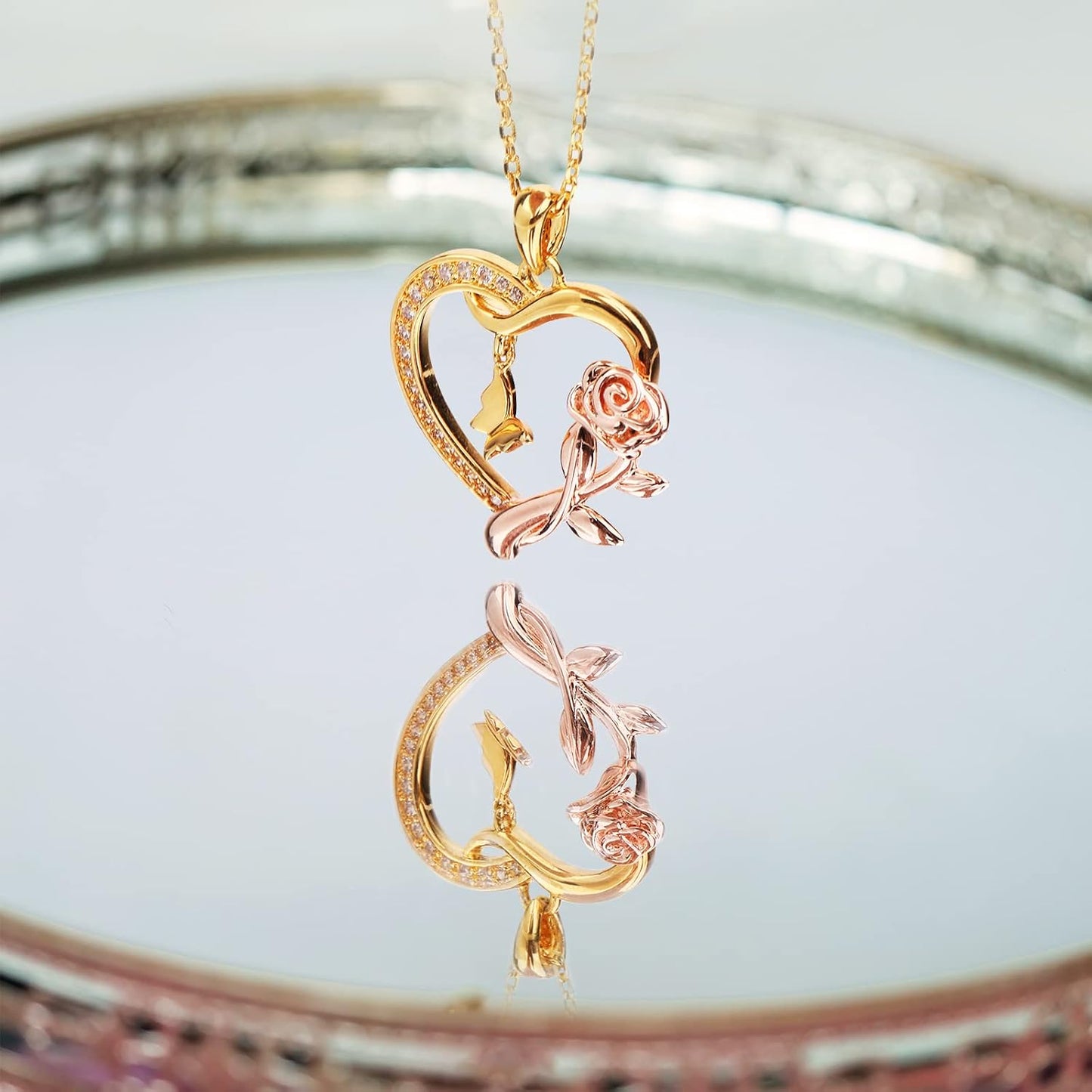 Alsanix - Collar de Corazón para Mujer, Plata de Ley\/Chapado en Or...