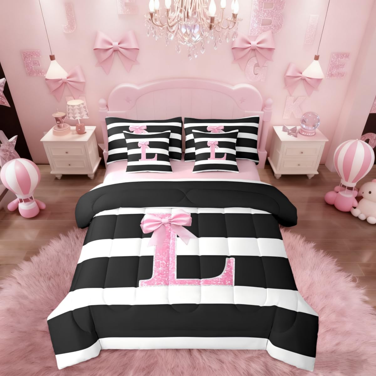 Erosebridal Juego de edredón de 7 piezas con diseño de letra L con...
