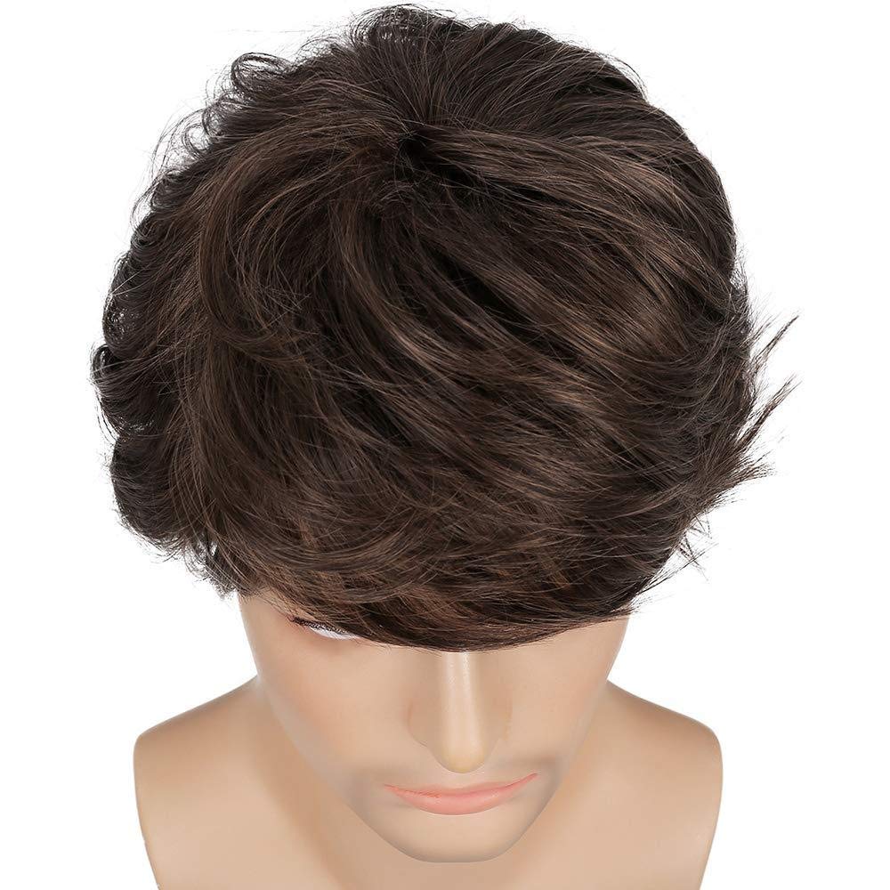 Wiwige Peluca corta marrón para hombre, peluca de pelo sintético es...
