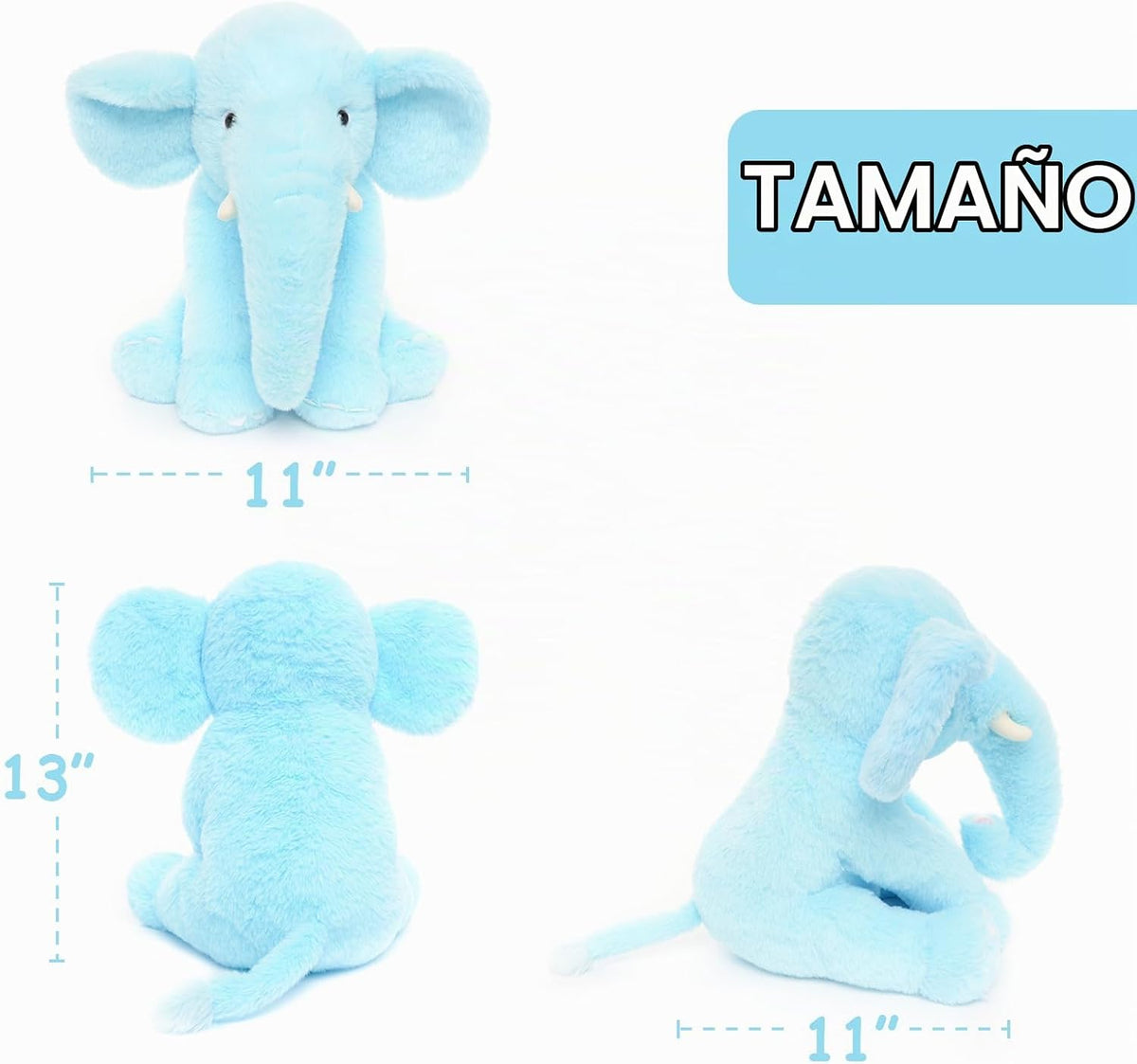 WEIGEDU Elefante de peluche azul de 13" - Juguete de felpa para...
