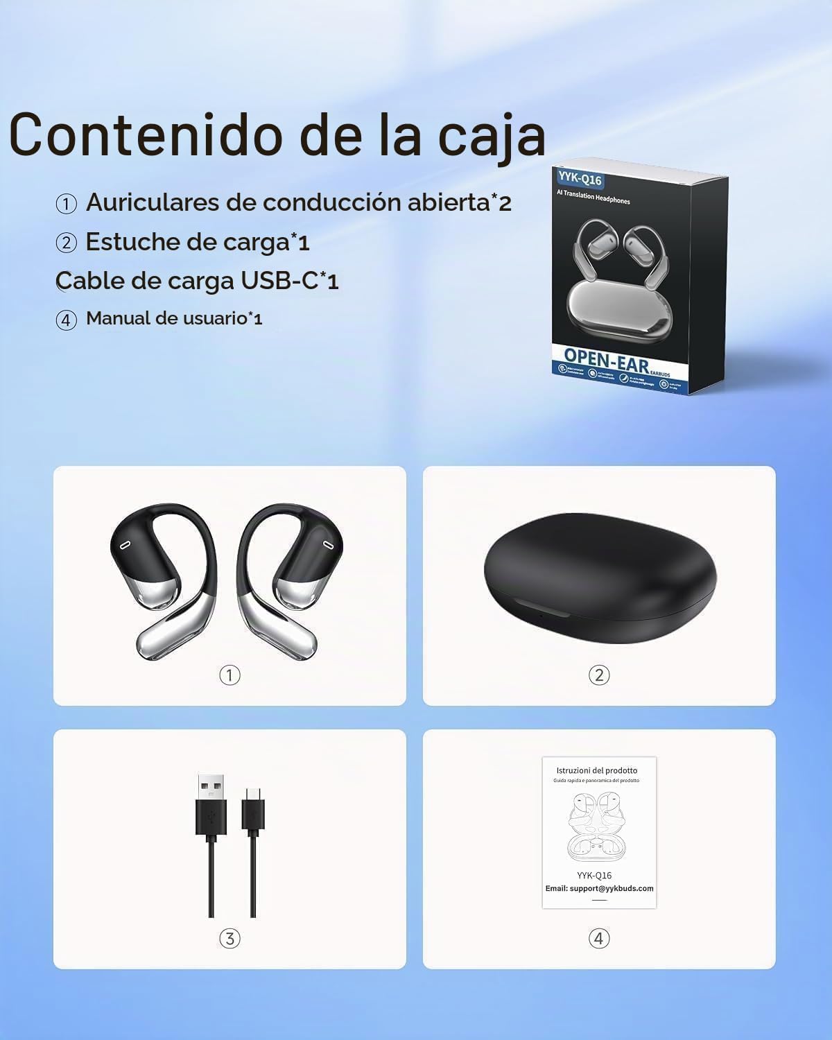 Auriculares ultra abiertos, auriculares de conducción ósea Bluetoot...