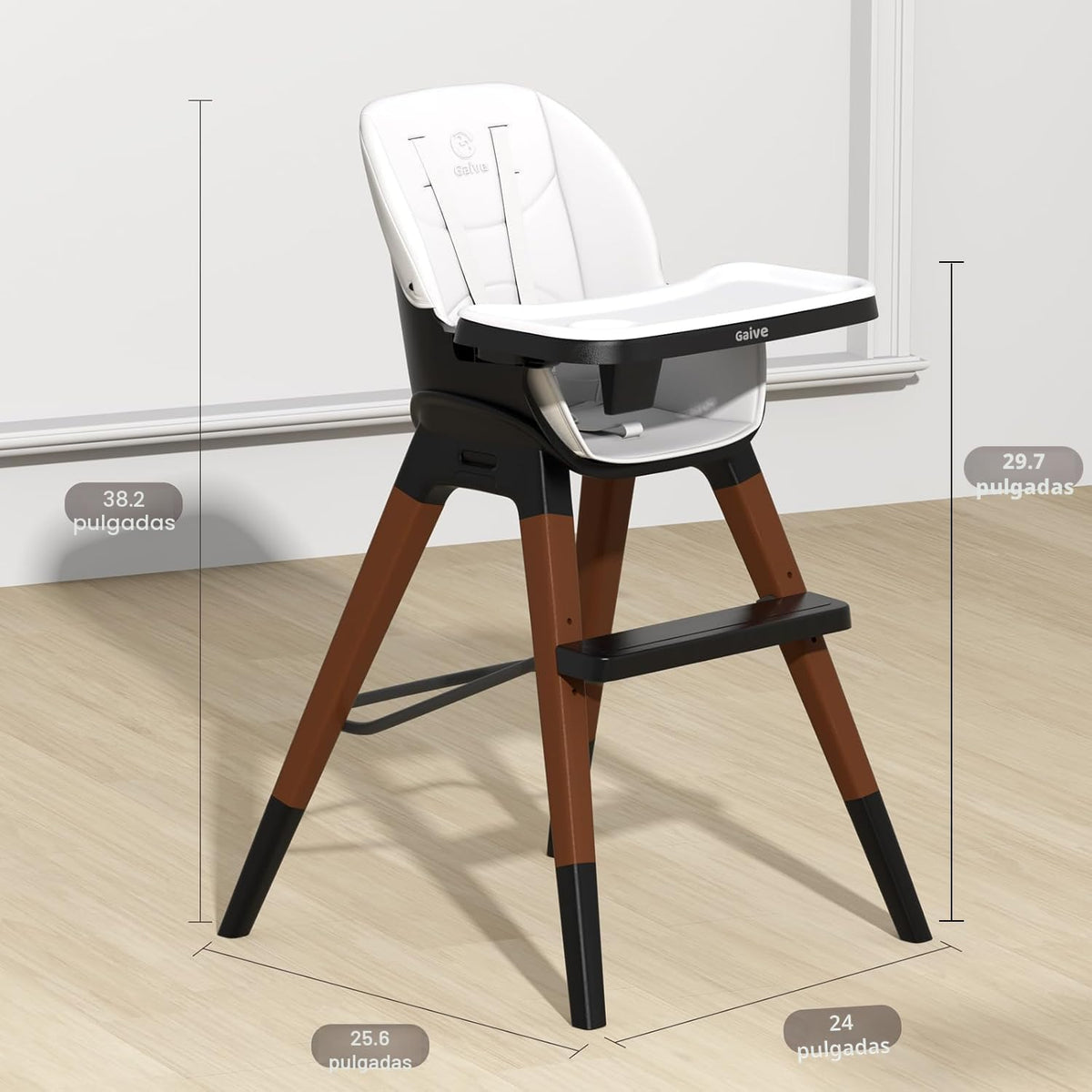 GAIVE Silla alta convertible de madera 8 en 1, silla alta ajustable...