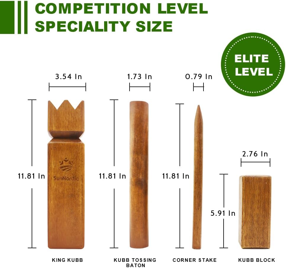 SunNordic Juego de jardín Kubb de madera de caucho con bolsa de tra...