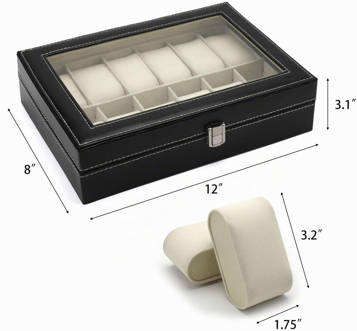 Hedume Caja de reloj de cuero con 12 ranuras para reloj, organizado...