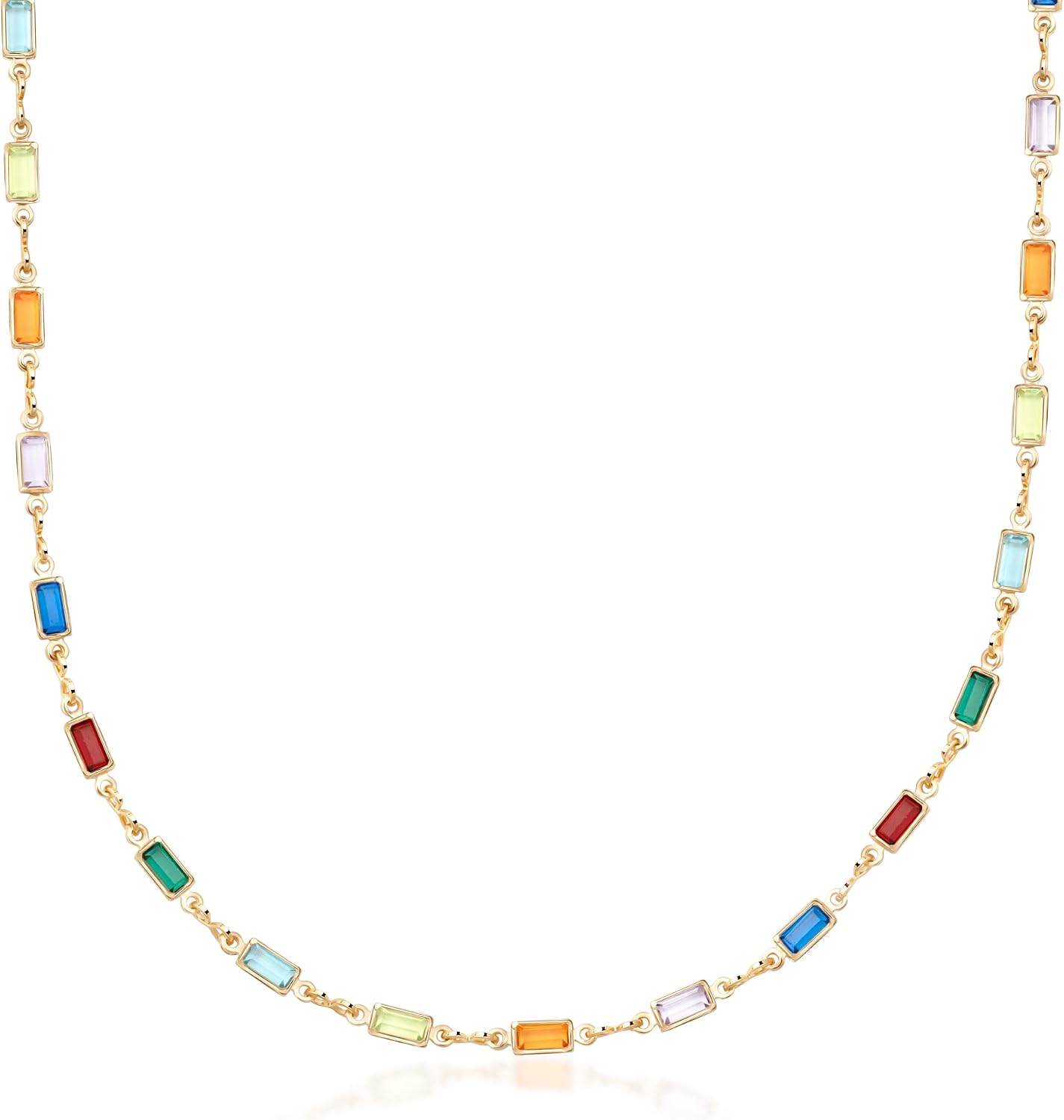Barzel Collar de baguette de cristal de piedra múltiple chapado en...