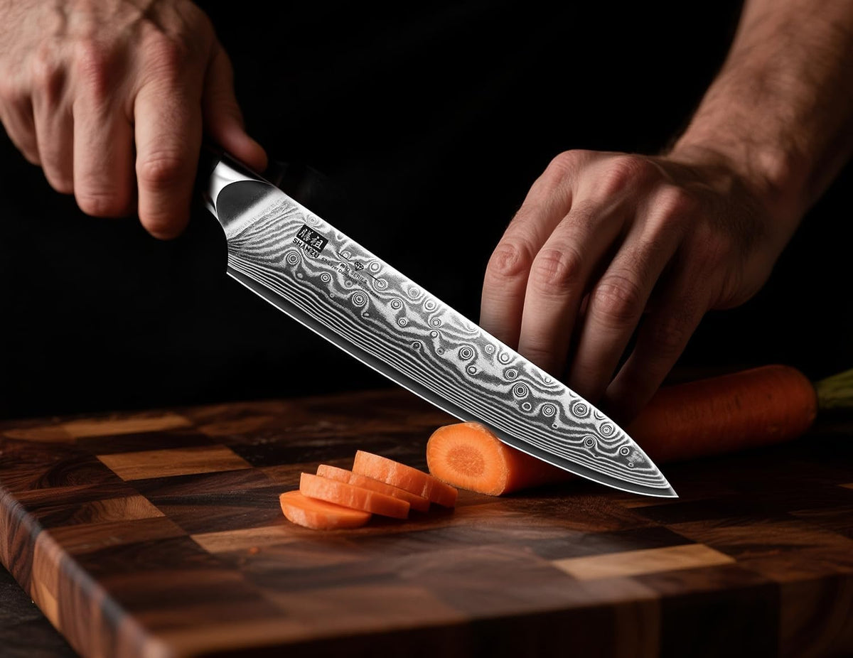 SHAN ZU Cuchillo de chef de Damasco, cuchillo utilitario de acero j...