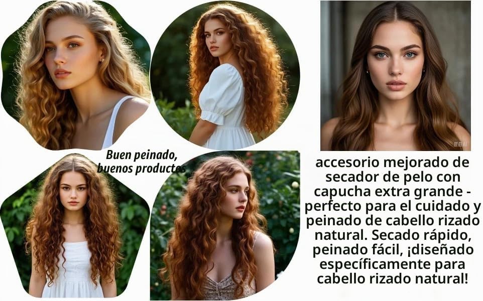 Secador de pelo con capucha para cabello rizado, gorra grande ajust...
