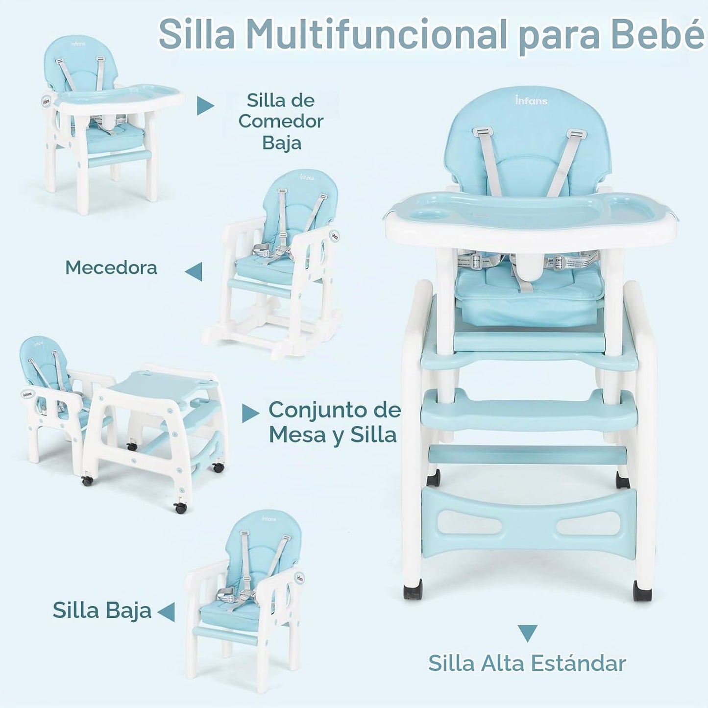 INFANS Silla alta 5 en 1 para bebé, juego de sillas convertibles pa...