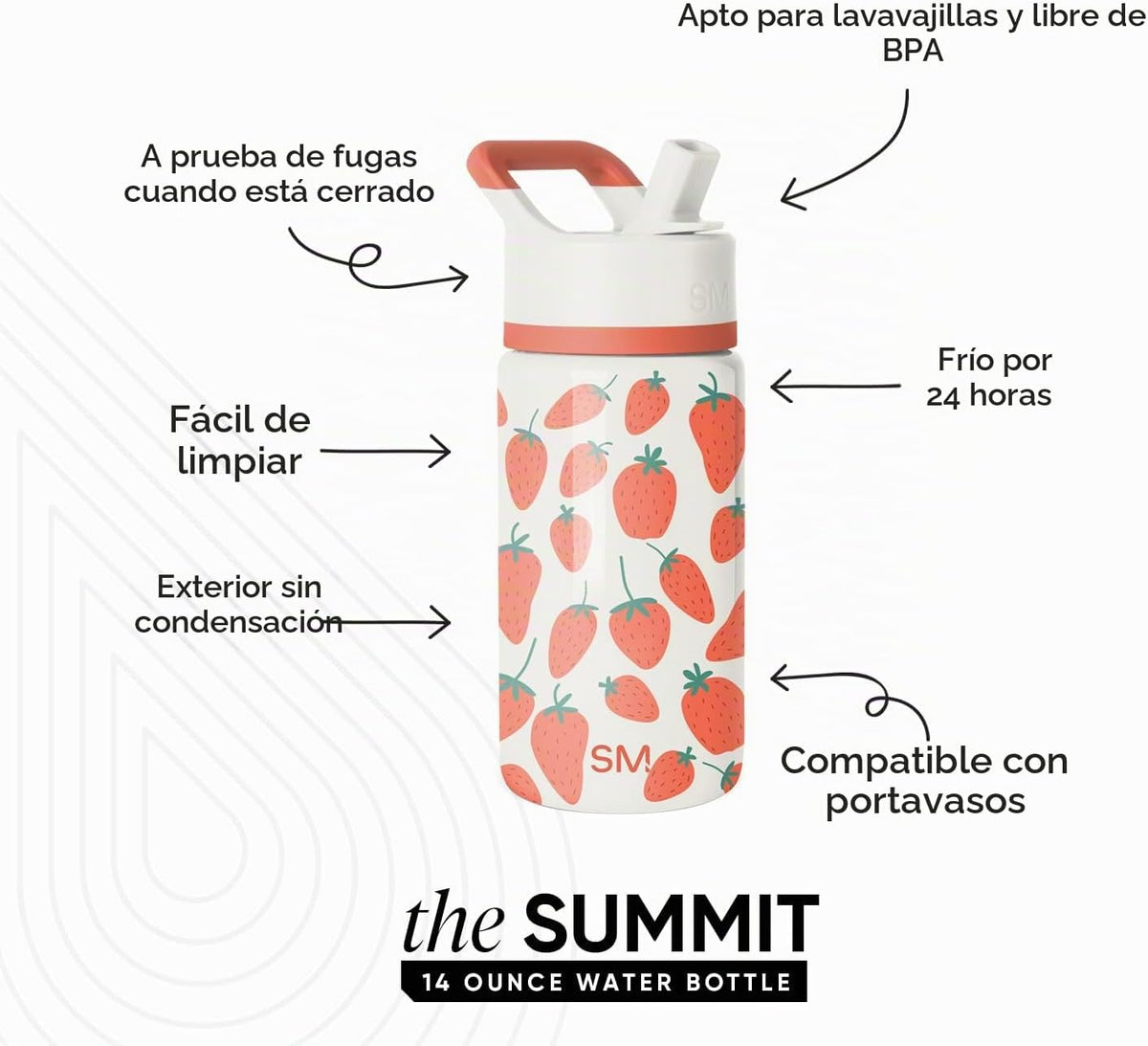 Simple Modern Summit - Botella de agua con tapa con pajilla, vaso d...