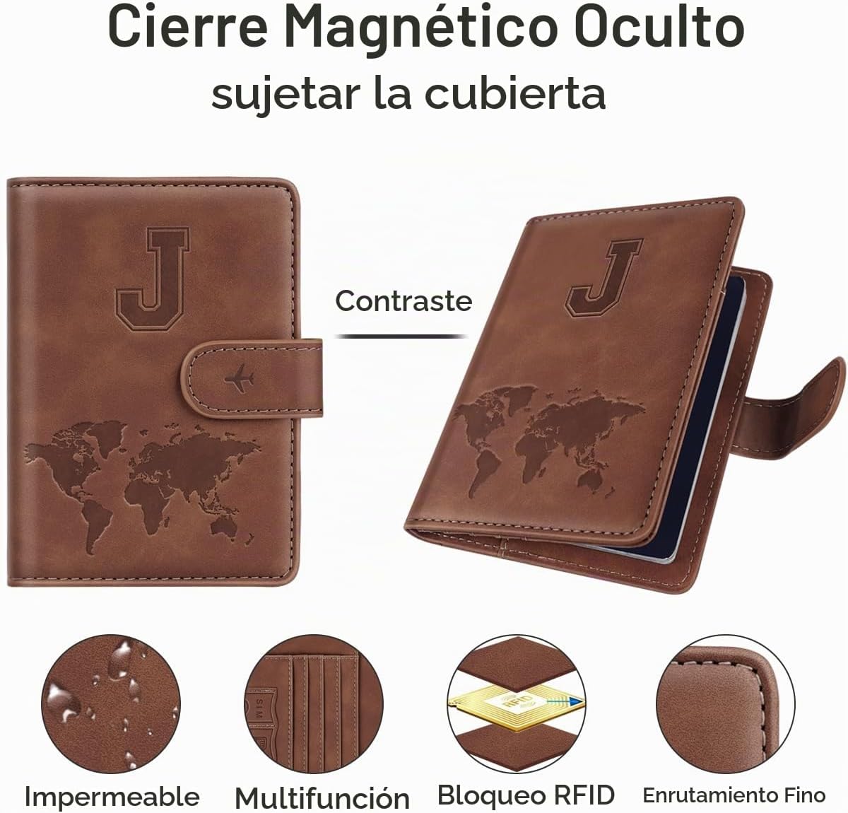 Simikol - Funda para pasaporte con iniciales personalizadas, esenci...