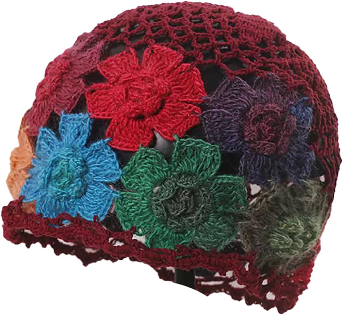 CORIRESHA Boho Chic Hecho a Mano Crochet Flor Beanie Ligero Hueco Y...