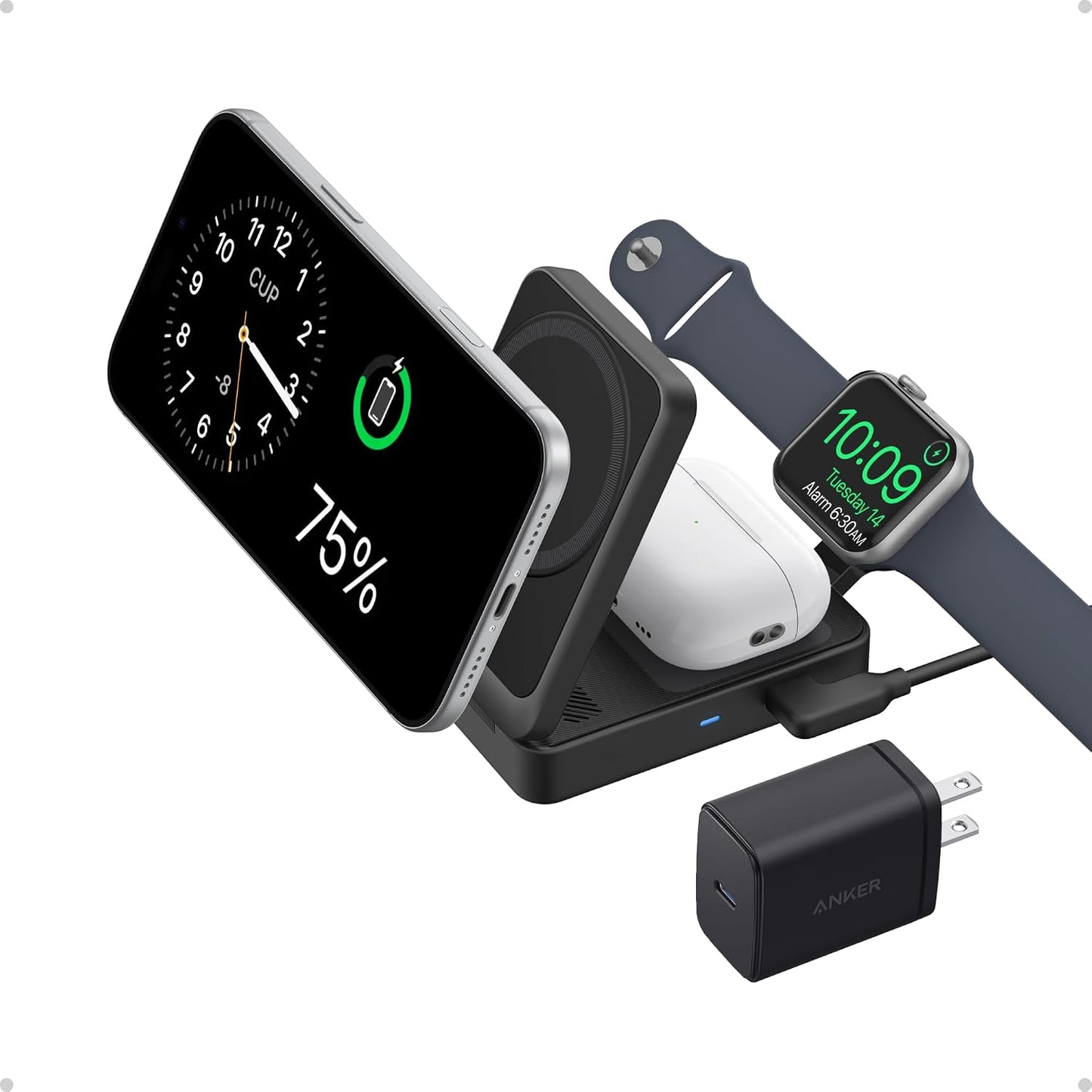 Anker MagGo - Estación de carga plegable Qi2 de 15 W compatible con...