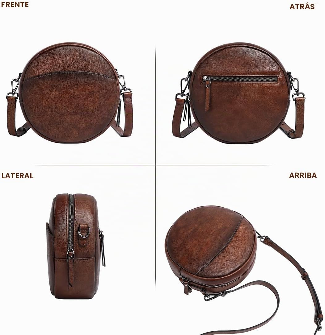 COOLCY Bolsos cruzados de cuero, bolso de hombro circular, bolso re...