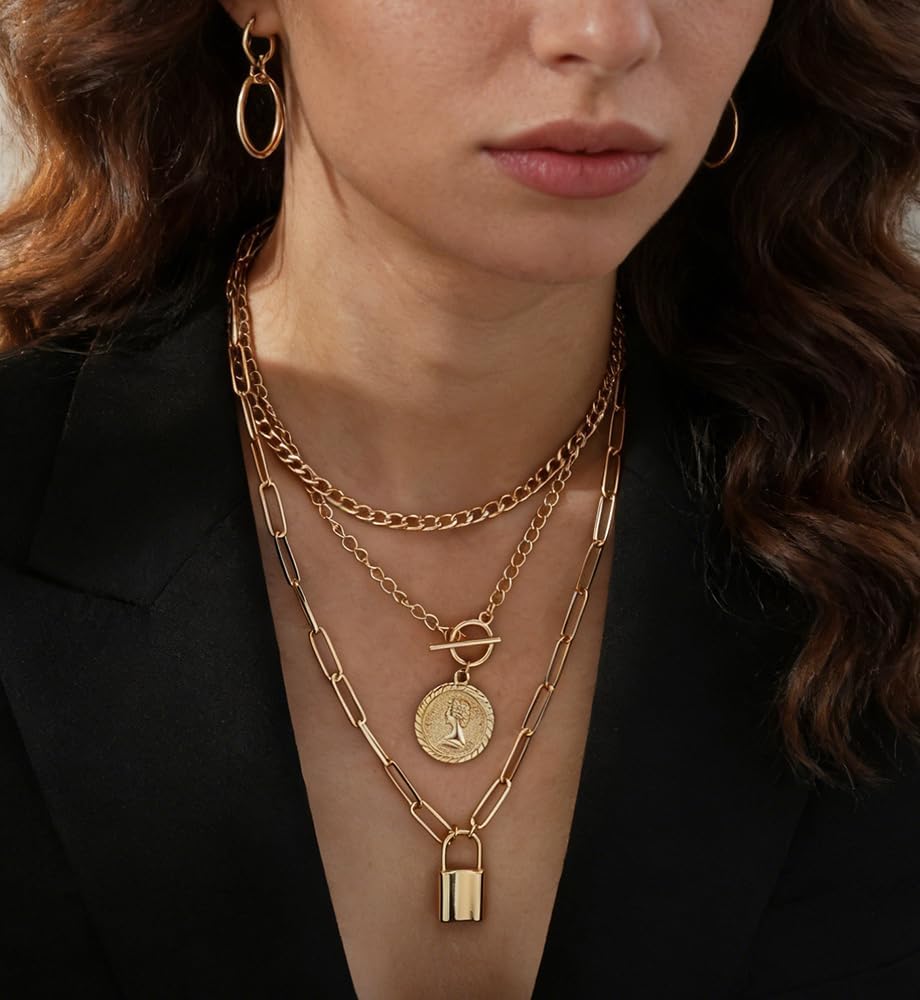 iF YOU Collares vintage con capas de oro para mujer, a la moda, con...
