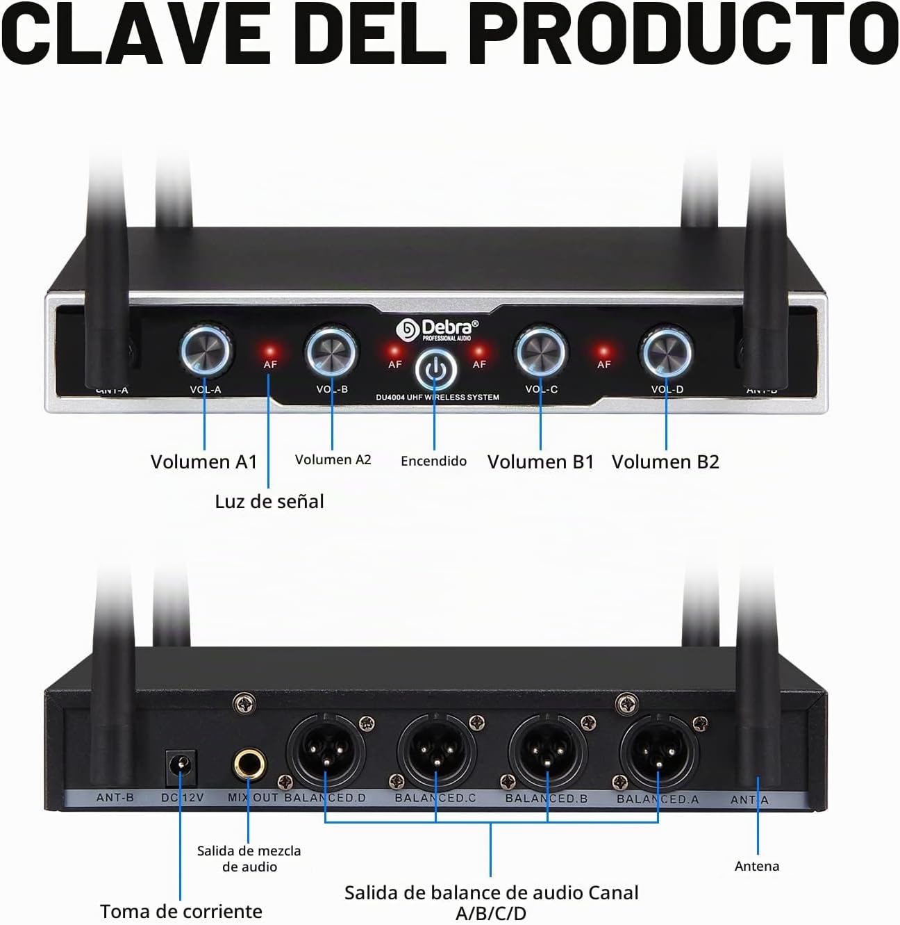 D Debra Audio Pro DU4004 UHF Sistema de micrófono inalámbrico de 4...
