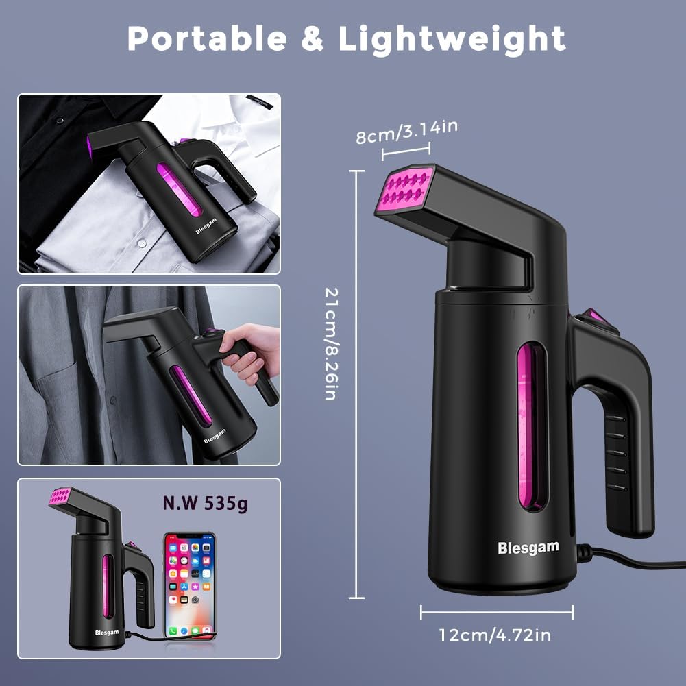 Blesgam Vaporizador de viaje para ropa, vapor de doble fila, vapor...