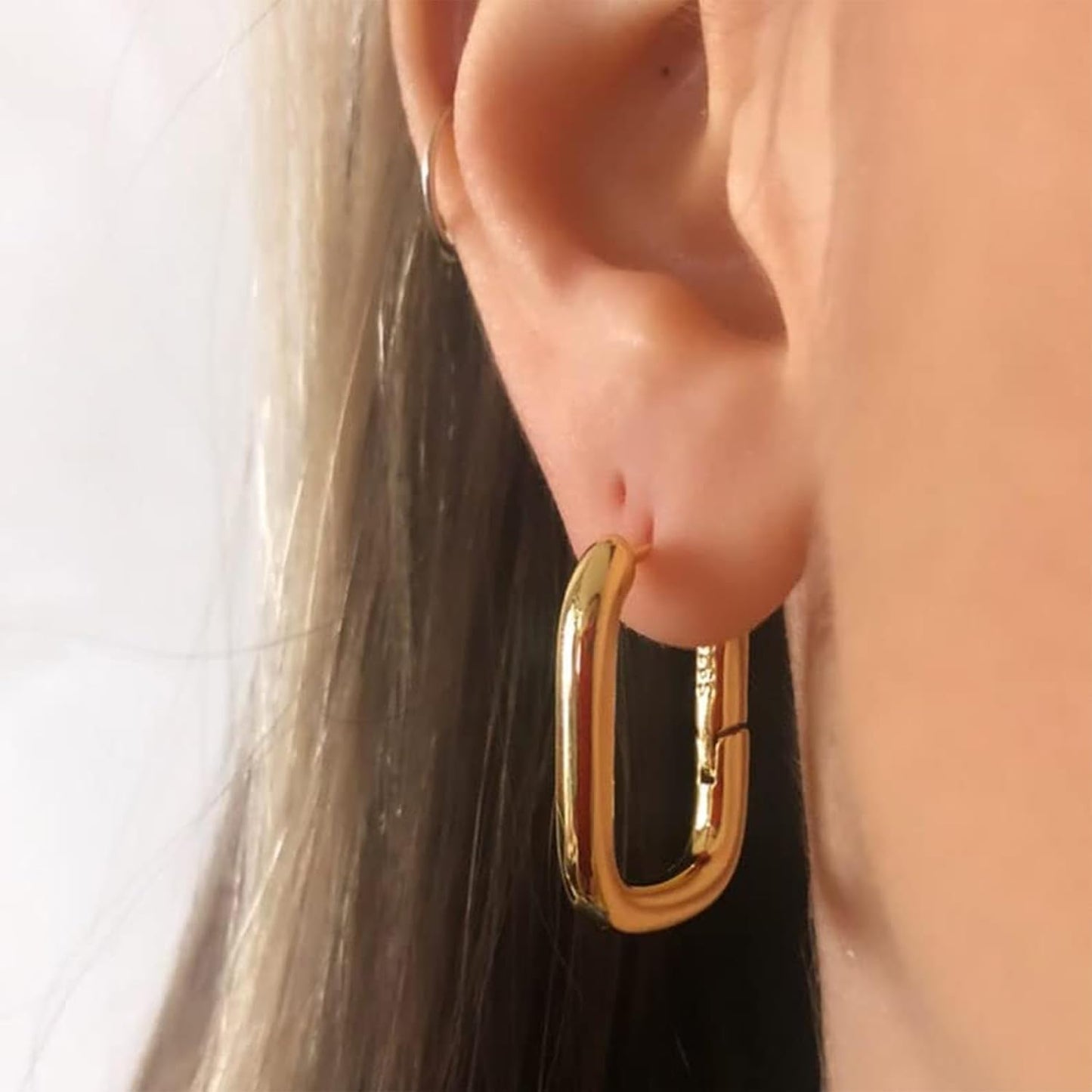 Amicon Pendientes de oro grueso para mujer, chapados en oro de 14 q...