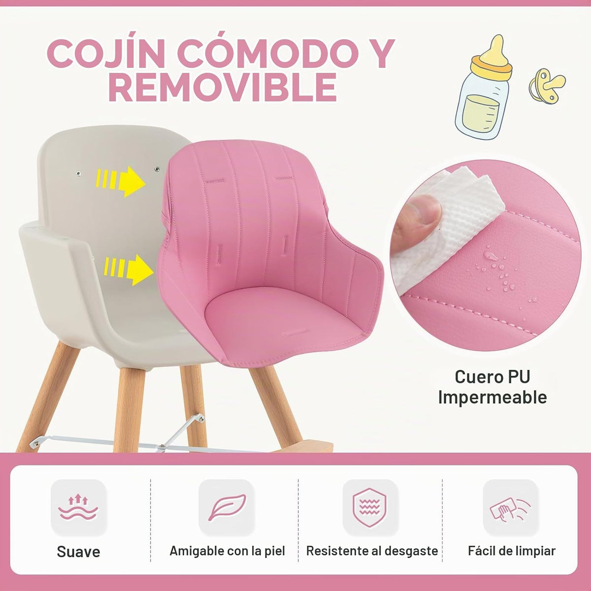 BABY JOY Trona convertible de bebé, 3 en 1, silla alta de madera\/a...