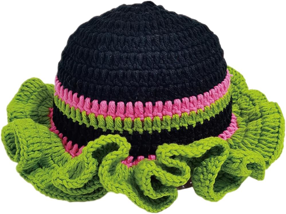 AMOFIA Gorro de punto para mujer, gorro de ganchillo con volantes,...