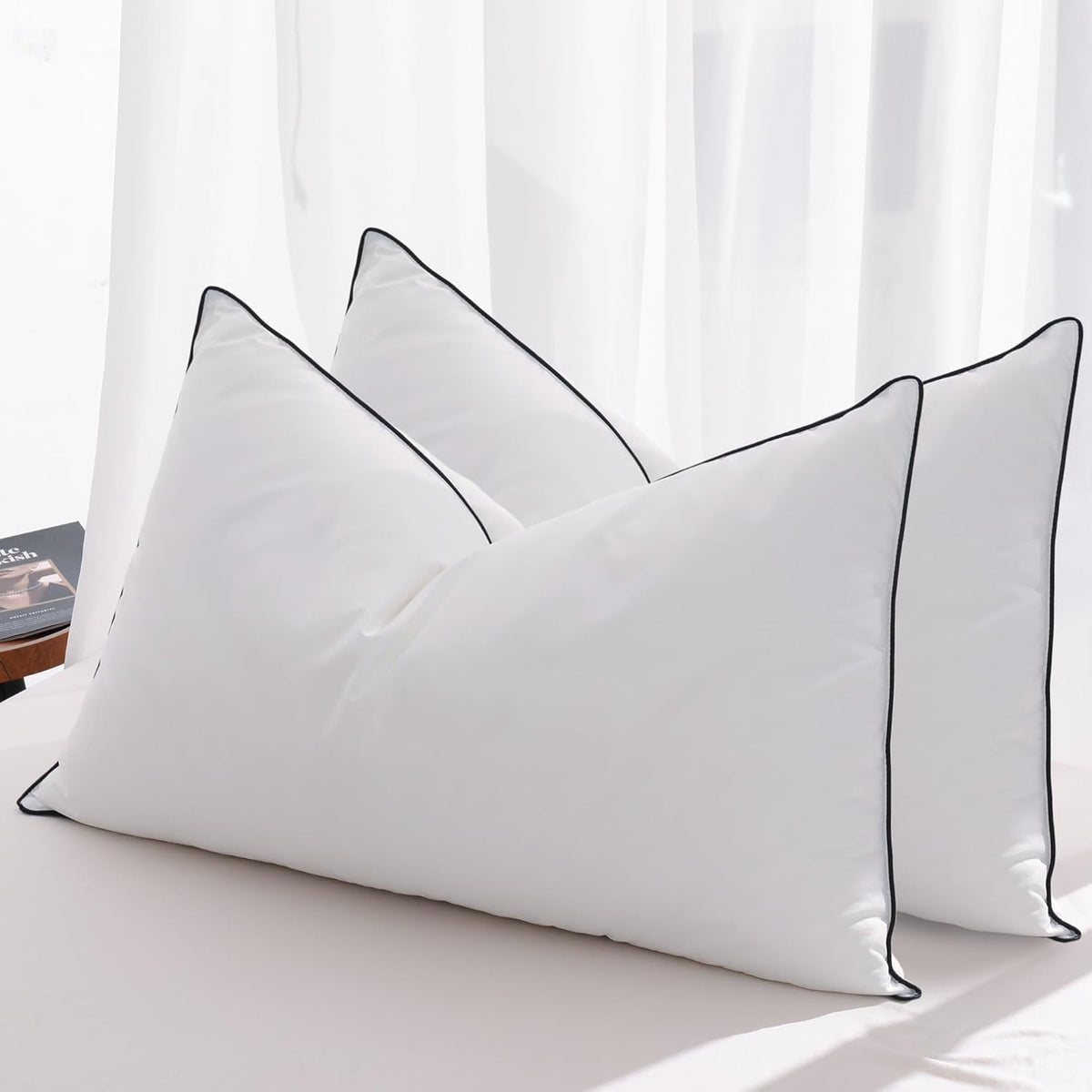 Mosluna - Juego de 2 almohadas de plumas firmes tamaño King, almoha...