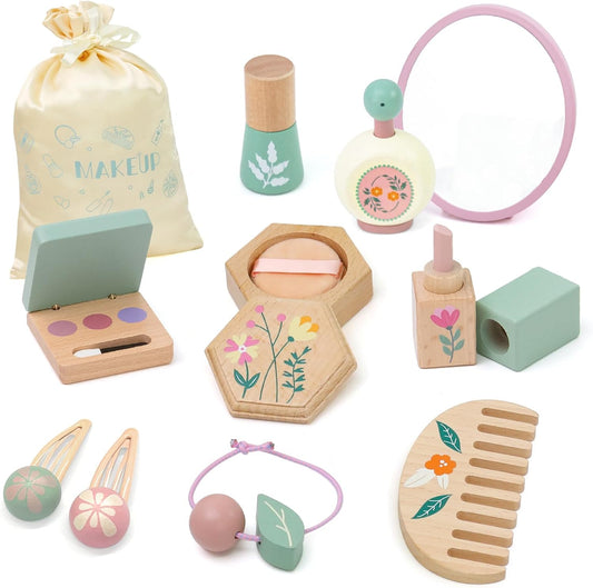 Masonbaby Juego de juguetes de maquillaje de madera para niños de 3...