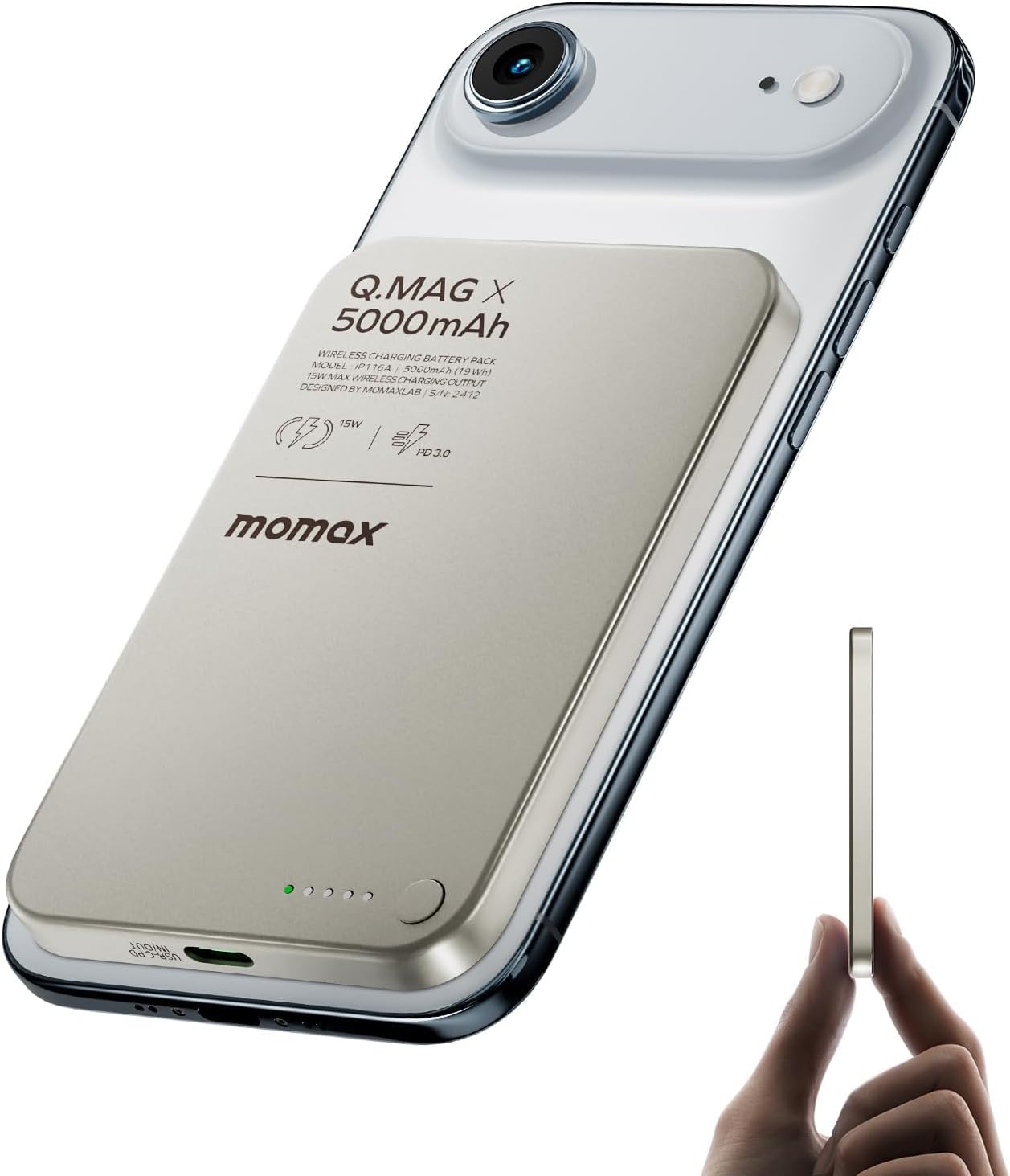 MOMAX Banco de energía inalámbrico magnético de 5000 mAh, cargador...