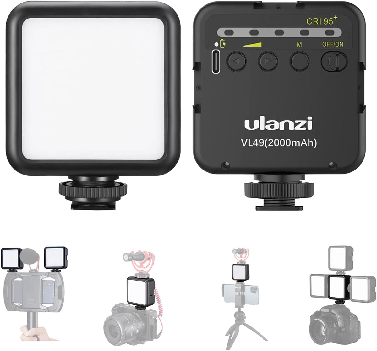 Ulanzi VL49 - Luz de relleno de video LED en cámara, 5500K 2000mAh...