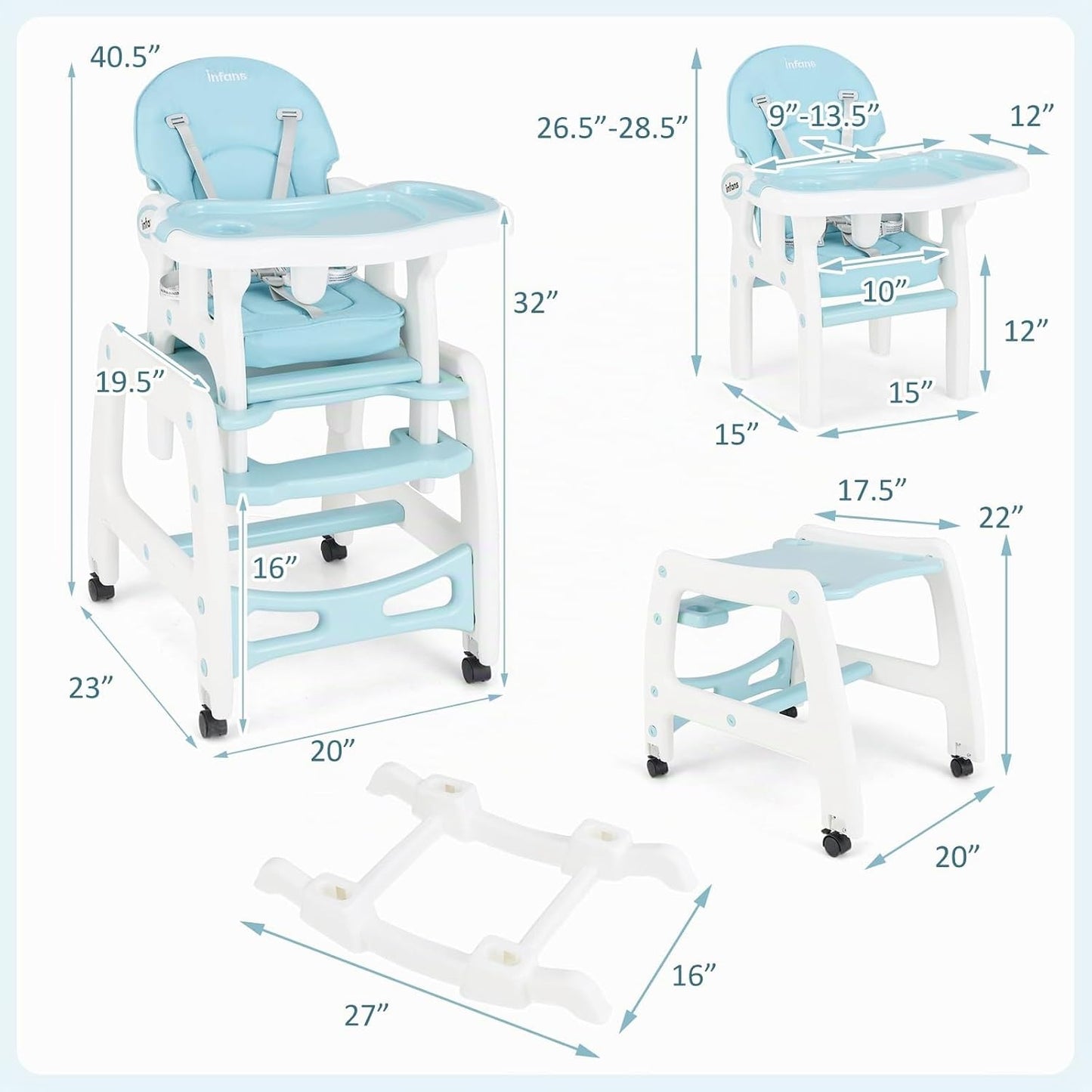INFANS Silla alta 5 en 1 para bebé, juego de sillas convertibles pa...