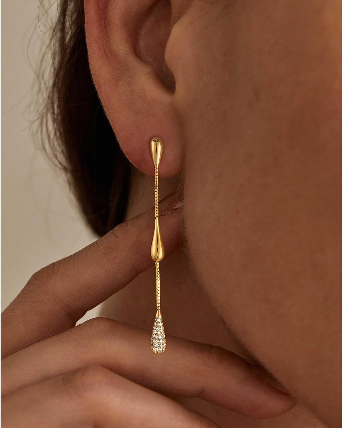 Aretes colgantes para mujer, chapados en oro de 14K con circonita c...