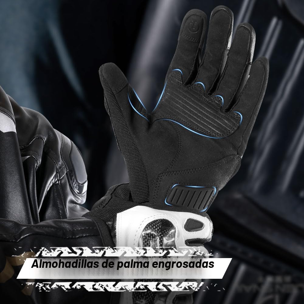WTACTFUL Guantes de Motocicleta de Cuero de Cabra con Protección de...